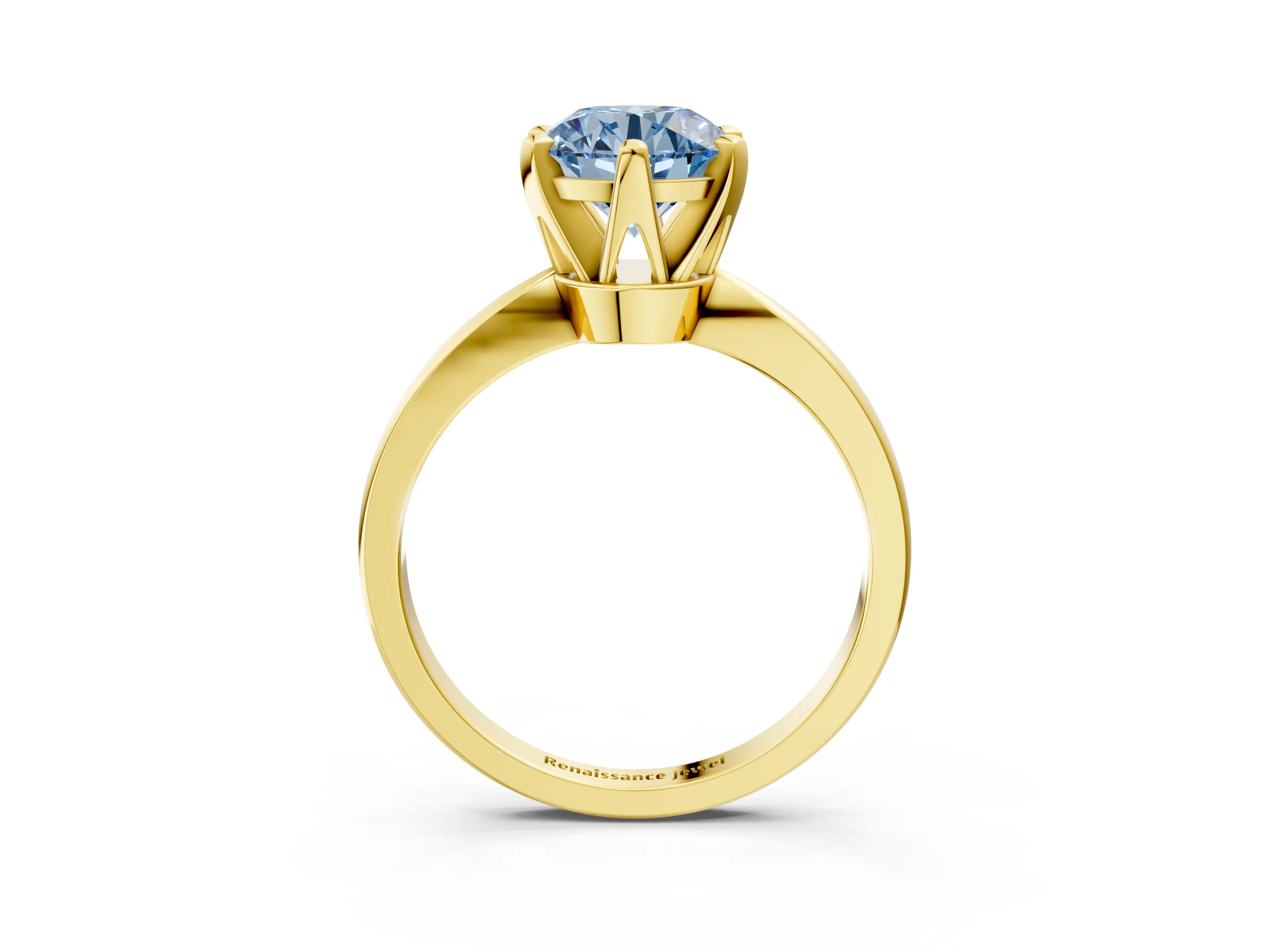 Yellow gold Fancy Blue Round Cut Solitaire Engagement Ring with Six-Prong Setting and Tapered Band_3