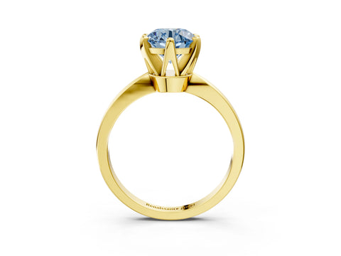 Yellow gold Fancy Blue Round Cut Solitaire Engagement Ring with Six-Prong Setting and Tapered Band_3