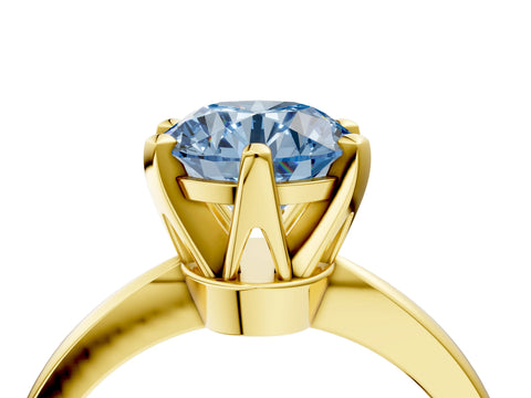 Yellow gold Fancy Blue Round Cut Solitaire Engagement Ring with Six-Prong Setting and Tapered Band_4