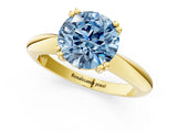 Yellow gold Fancy Blue Round  Cut Solitaire Engagement Ring with Tapered Band and Four-Prong Setting 2
