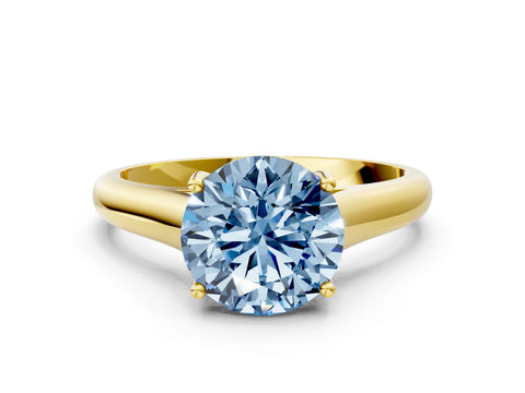 Yellow gold Fancy Blue Round Cut Solitaire Engagement Ring with Tapered Band and Four-Prong Setting_3