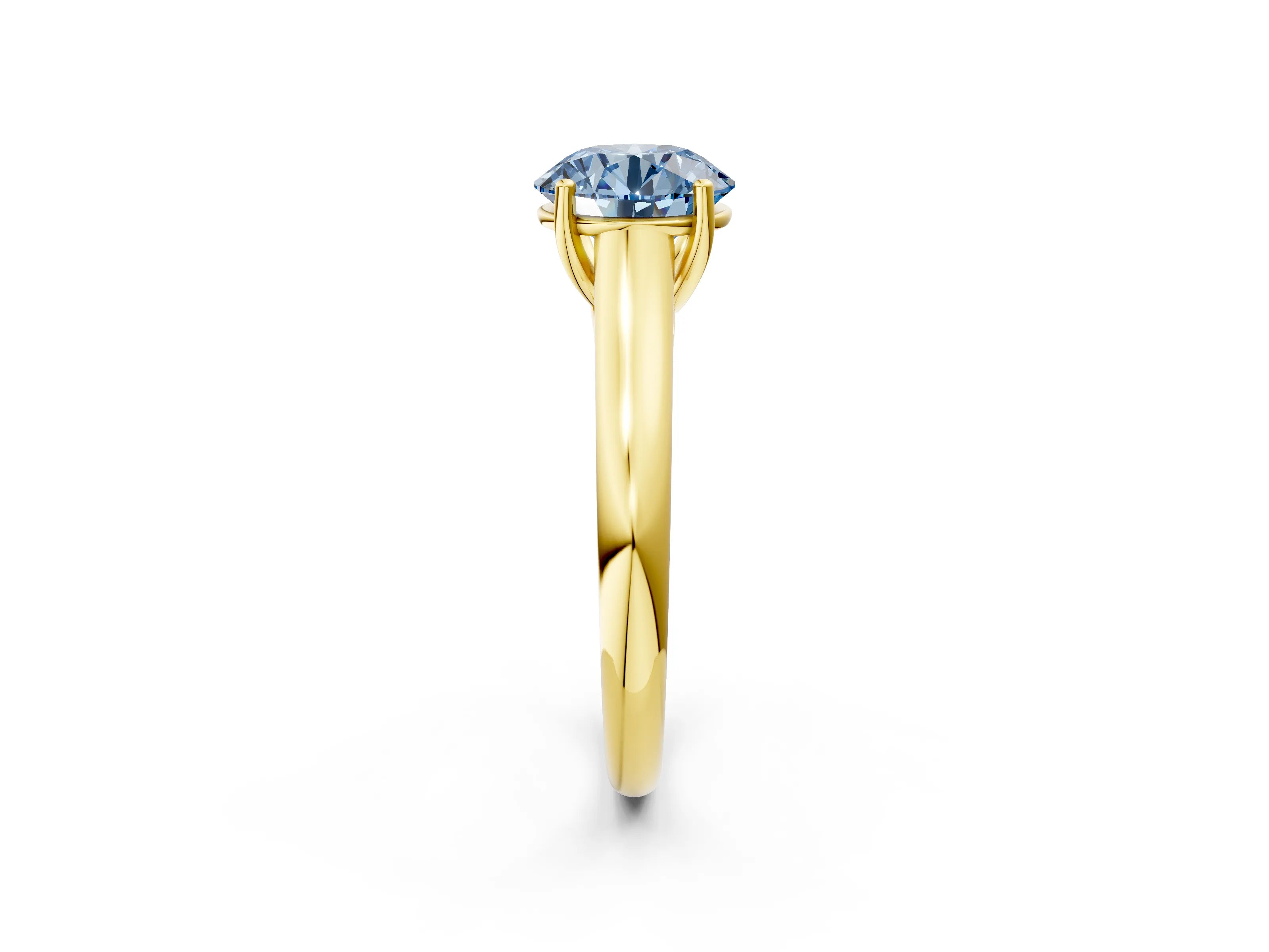 Yellow gold Fancy Blue Round Cut Solitaire Engagement Ring with Tapered Band and Four-Prong Setting_5