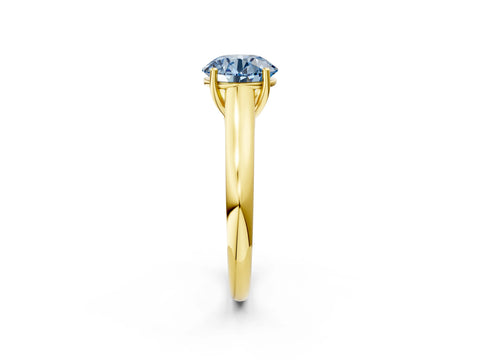 Yellow gold Fancy Blue Round Cut Solitaire Engagement Ring with Tapered Band and Four-Prong Setting_5