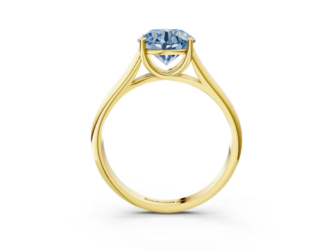 Yellow gold Fancy Blue Round Cut Solitaire Engagement Ring with Tapered Band and Four-Prong Setting_6