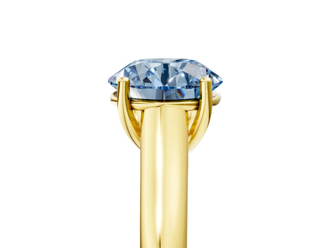 Yellow gold Fancy Blue Round Cut Solitaire Engagement Ring with Tapered Band and Four-Prong Setting_8