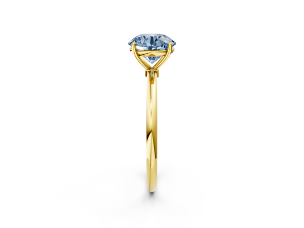 Yellow gold Fancy Blue Round  Cut Solitaire Engagement Ring with Thin Band and Four-Prong Setting