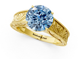 Yellow gold Fancy Blue Round  Cut Solitaire Engraved Band with Four-Prong Setting_63
