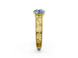 Yellow gold Fancy Blue Round  Cut Solitaire Engraved Band with Four-Prong Setting_64