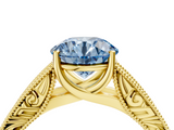 Yellow gold Fancy Blue Round  Cut Solitaire Engraved Band with Four-Prong Setting_66