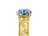 Yellow gold Fancy Blue Round  Cut Solitaire Engraved Band with Four-Prong Setting_67