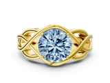 Yellow gold Fancy Blue Round Cut Solitaire Intertwined Band Prong Setting Ring