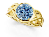Yellow gold Fancy Blue Round Cut Solitaire Intertwined Band Prong Setting Ring_1