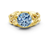 Yellow gold Fancy Blue Round Cut Solitaire Leaf-Inspired Engagement Ring with Prong Setting_24