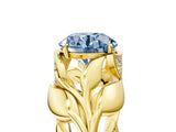 Yellow gold Fancy Blue Round Cut Solitaire Leaf-Inspired Engagement Ring with Prong Setting_29