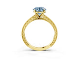 Yellow gold Fancy Blue Round Cut Solitaire Milgrain Engraved Band with Four-Prong Setting_3