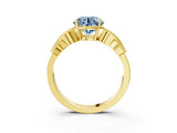 Yellow gold Fancy Blue Round Cut Solitaire Milgrain Leaf Band with Prong Setting_3