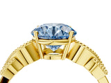 Yellow gold Fancy Blue Round Cut Solitaire Milgrain Leaf Band with Prong Setting_4
