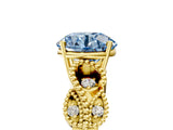 Yellow gold Fancy Blue Round Cut Solitaire Milgrain Leaf Band with Prong Setting_5