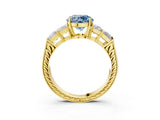 Yellow gold Fancy Blue Round Cut Solitaire Princess Side Stone Engraved Band Prong Setting Ring_3