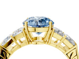 Yellow gold Fancy Blue Round Cut Solitaire Princess Side Stone Engraved Band Prong Setting Ring_4
