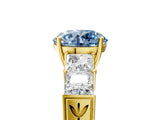 Yellow gold Fancy Blue Round Cut Solitaire Princess Side Stone Engraved Band Prong Setting Ring_5