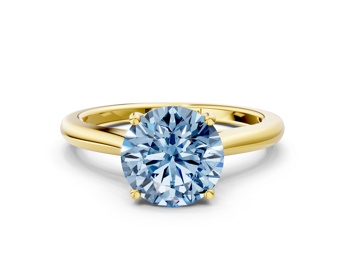 Yellow gold Fancy Blue Round  Cut Solitaire Ring with Cathedral Band and Four-Prong Setting_43