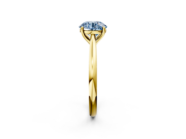Yellow gold Fancy Blue Round  Cut Solitaire Ring with Cathedral Band and Four-Prong Setting