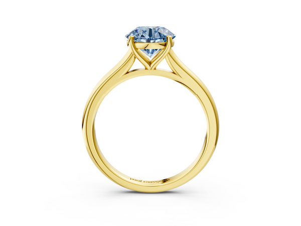 Yellow gold Fancy Blue Round  Cut Solitaire Ring with Cathedral Band and Four-Prong Setting