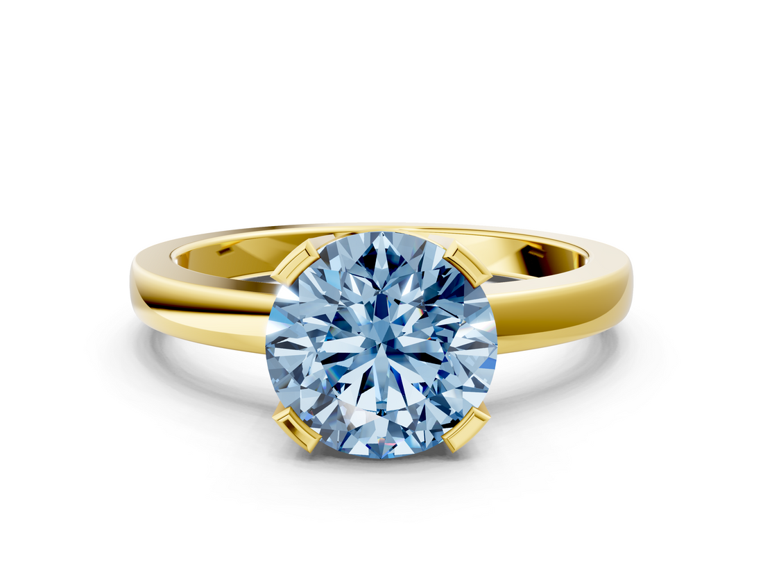 Yellow gold Fancy Blue Round  Cut Solitaire Ring with Four-Prong Setting and Classic Band_42