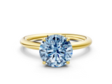 Yellow gold Fancy Blue Round  Cut Solitaire Ring with Thin Band and Four-Prong Setting_16