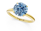 Yellow gold Fancy Blue Round  Cut Solitaire Ring with Thin Band and Four-Prong Setting_17