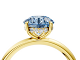 Yellow gold Fancy Blue Round  Cut Solitaire Ring with Thin Band and Four-Prong Setting_20