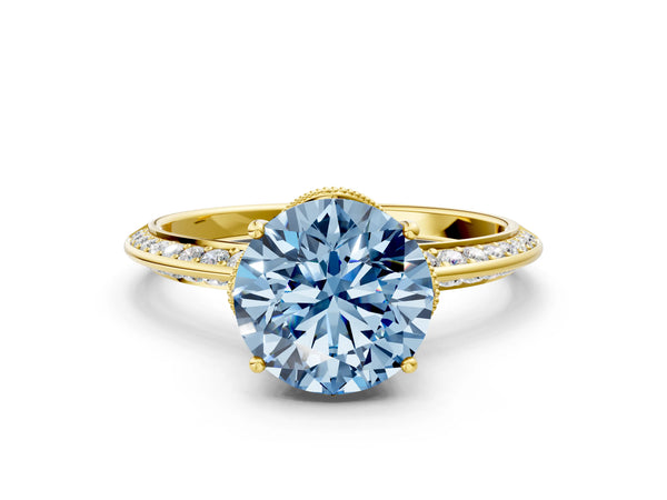 Yellow Gold Round Graduated Pave Engagement Ring Setting for Fancy Blue Center
