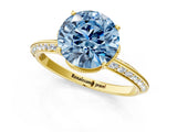 Yellow gold Fancy Blue Round Cut Solitaire Split Shank Pave Diamond Engagement Ring with Four-Prong Setting_25