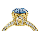 Yellow gold Fancy Blue Round Cut Solitaire Split Shank Pave Diamond Engagement Ring with Four-Prong Setting_28