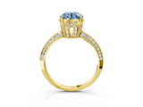 Yellow gold Fancy Blue Round Cut Solitaire Split Shank Pave Diamond Engagement Ring with Four-Prong Setting_3