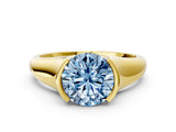 Yellow gold Fancy Blue Round Cut Solitaire Tension Set Diamond Ring with Split Shank Band