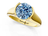 Yellow gold Fancy Blue Round Cut Solitaire Tension Set Diamond Ring with Split Shank Band_1