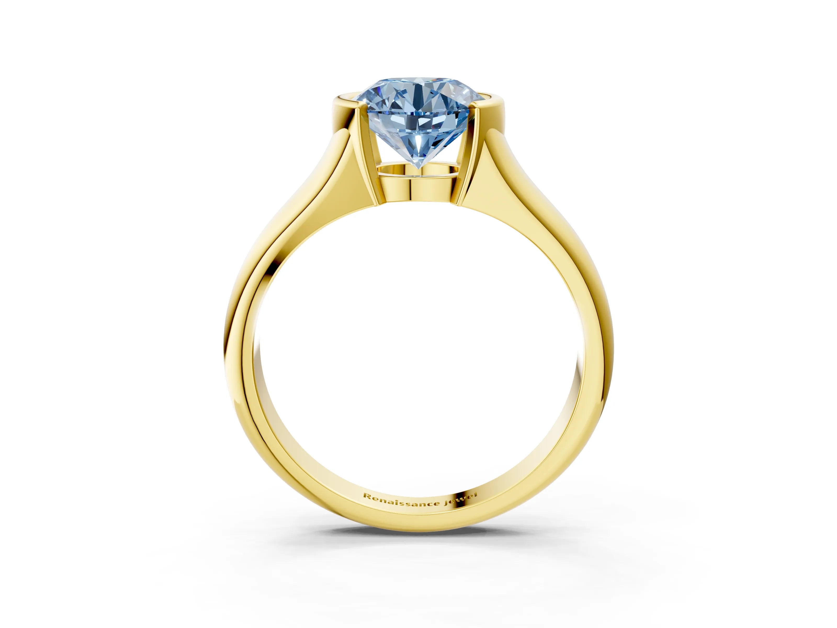 Yellow gold Fancy Blue Round Cut Solitaire Tension Set Diamond Ring with Split Shank Band_3