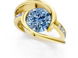 Yellow gold Fancy Blue Round Cut Solitaire Tension-Set Diamond Split Shank Ring_1