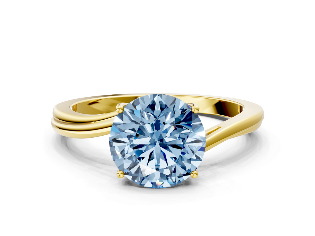 Yellow gold Fancy Blue Round  Cut Solitaire Twist Band Ring with Four-Prong Setting_23