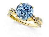Yellow gold Fancy Blue Round Cut Solitaire Twist Pave Diamond Engagement Ring with Prong Setting_1