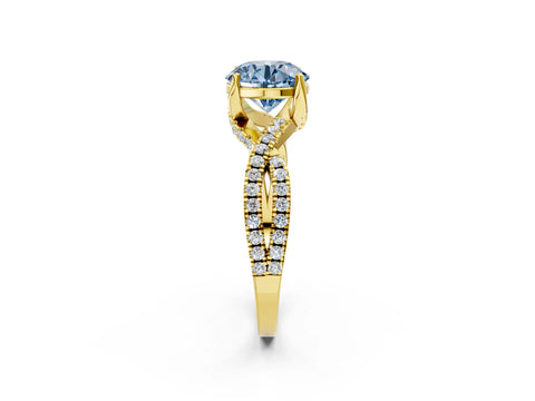 Yellow gold Fancy Blue Round Cut Solitaire Twist Pave Diamond Engagement Ring with Prong Setting_2
