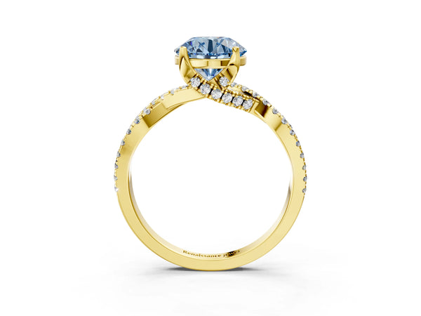 Yellow Gold Round Twisted Split Shank Engagement Ring Setting for Fancy Blue Center