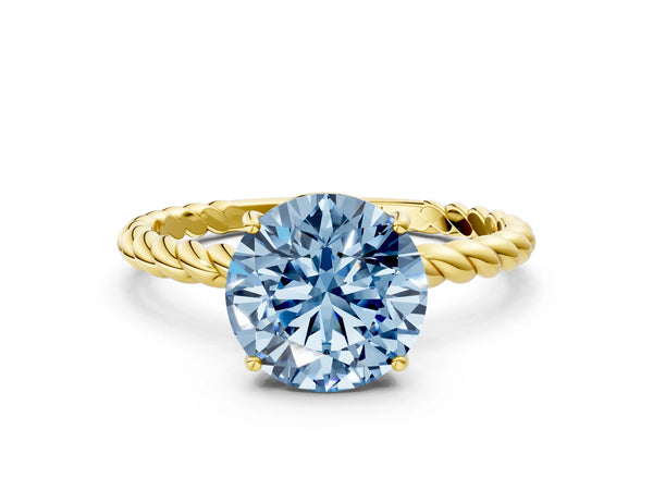 Yellow gold Fancy Blue Round Cut Solitaire Twisted Band 4-Prong Ring