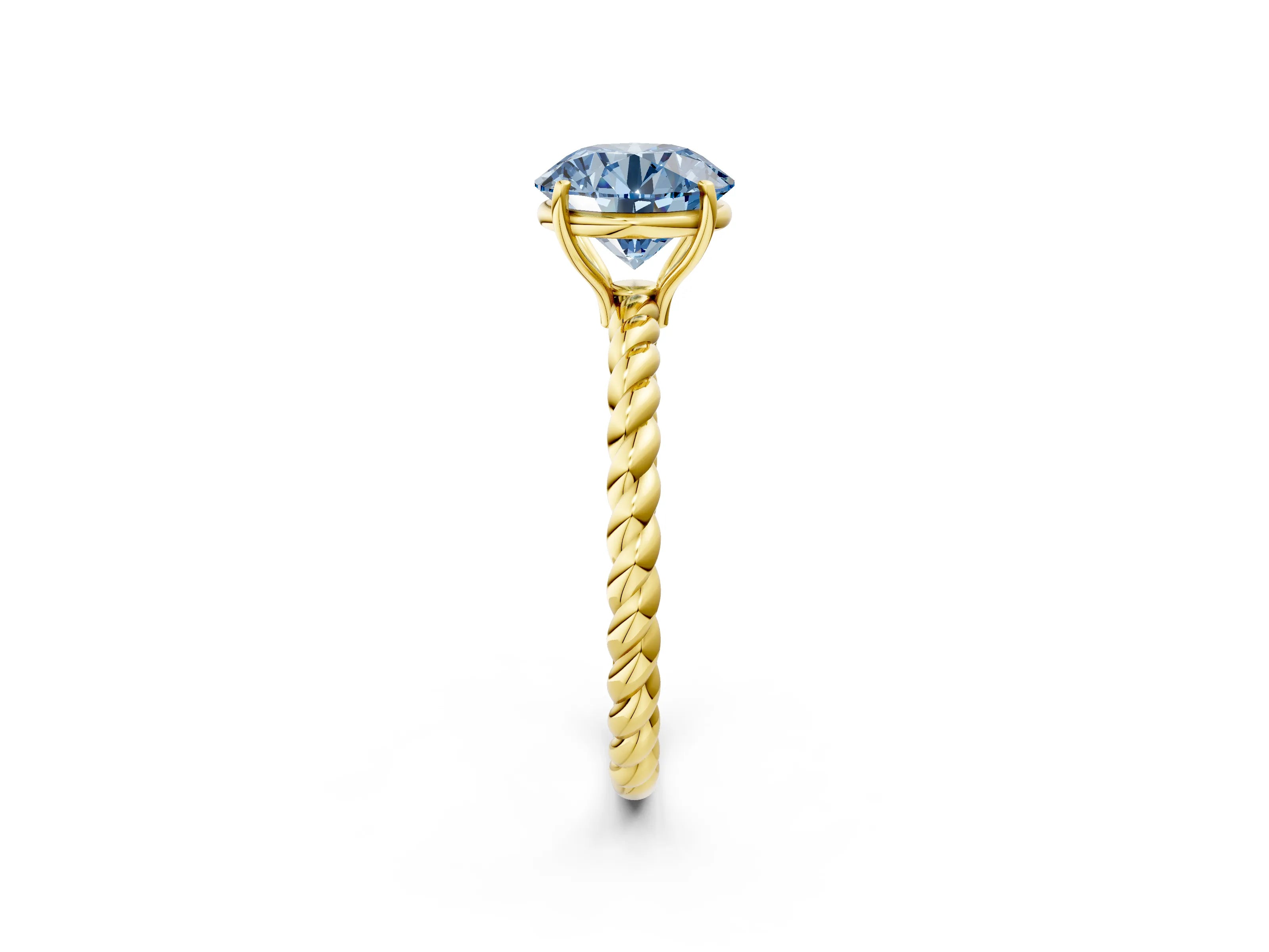 Yellow gold Fancy Blue Round Cut Solitaire Twisted Band 4-Prong Ring_2