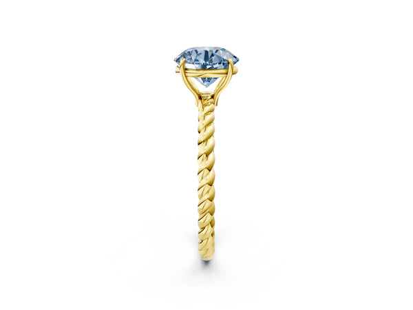 Yellow gold Fancy Blue Round Cut Solitaire Twisted Band 4-Prong Ring