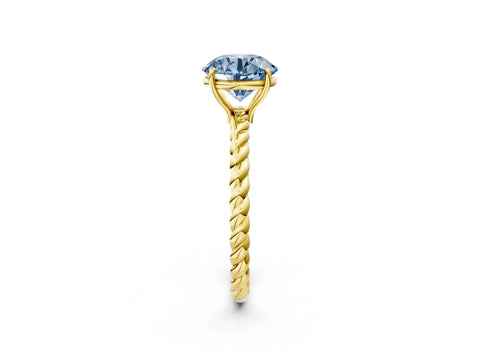 Yellow gold Fancy Blue Round Cut Solitaire Twisted Band 4-Prong Ring_2
