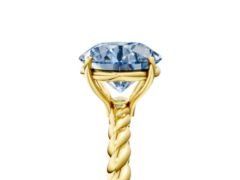 Yellow gold Fancy Blue Round Cut Solitaire Twisted Band 4-Prong Ring_5