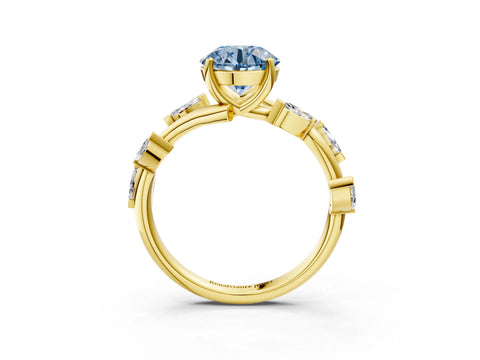 Yellow gold Fancy Blue Round Cut Solitaire Twisted Band Marquise Accent Prong Setting Ring_15